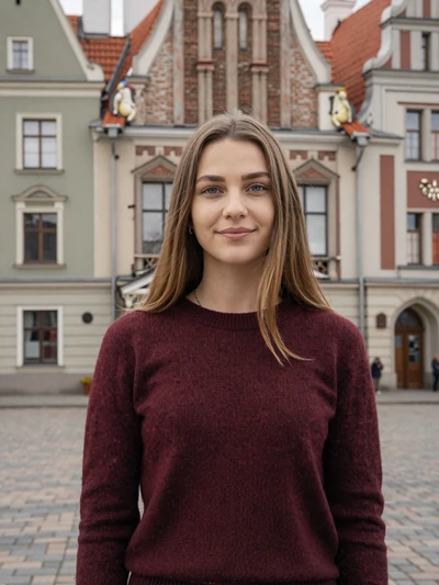 Ilze, 28, verified Latvian single from Riga wearing burgundy sweater - baltic women dating