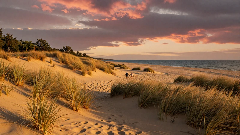 Curonian Spit sand dunes at sunset in Lithuania - romantic Baltic destination for dating trips
