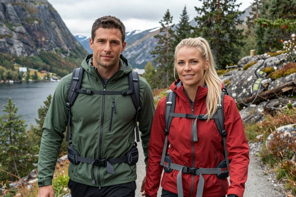 Michael and Astrid, American-Swedish couple on a hiking date in Scandinavian nature