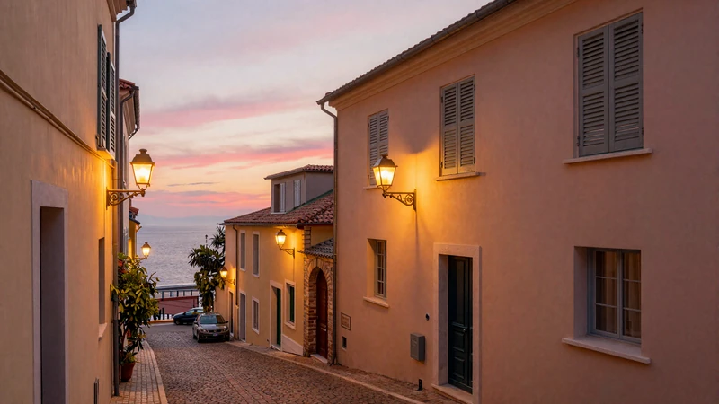 Romantic cobblestone street in Monaco's old town Le Rocher at dusk - ideal setting for Monacan dating