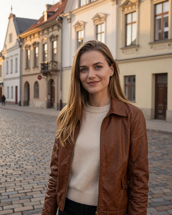 Lithuanian woman smiling in Vilnius Old Town baroque street - authentic Baltic single for dating