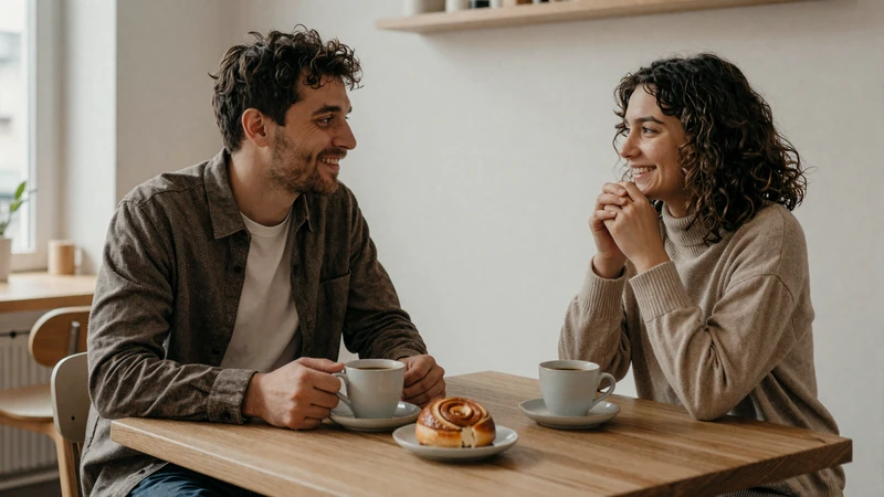 American man and Swedish woman enjoying fika at a cozy Stockholm café - authentic Swedish dating culture experience