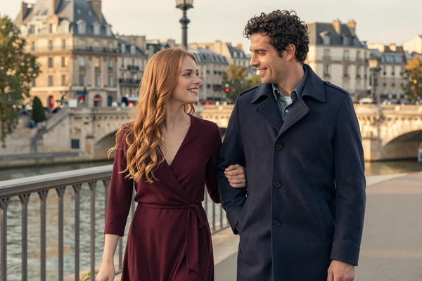Emily and Pierre, American-French couple strolling in Paris after meeting on DatingHelpBlog